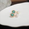 Vintage Turquoise Natural Freshwater Pearl Stud Earrings S911 Silver Needle Light Luxury High-end Earrings with Niche Design for Women