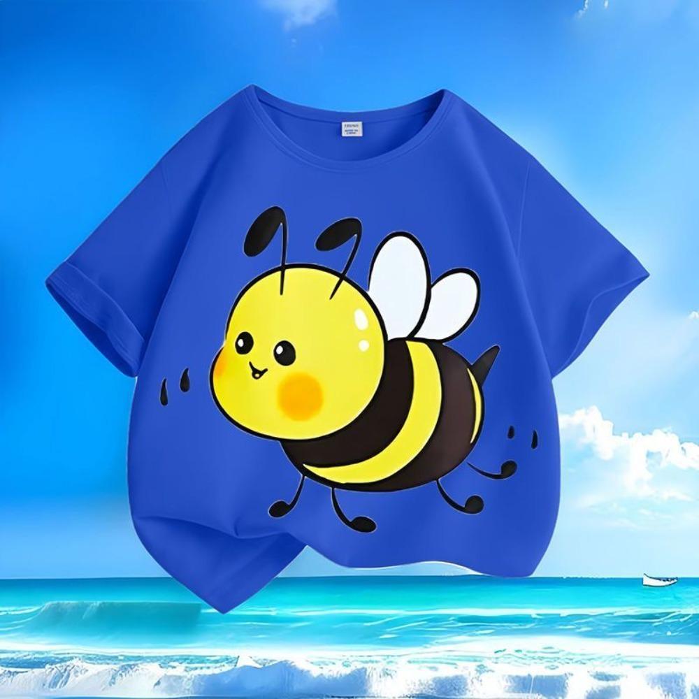 New Trendy Bee-patterned Children's Style Round-neck Loose-fitting Comfortable T-shirt for Summer - Cute Tops for Boys and Girls