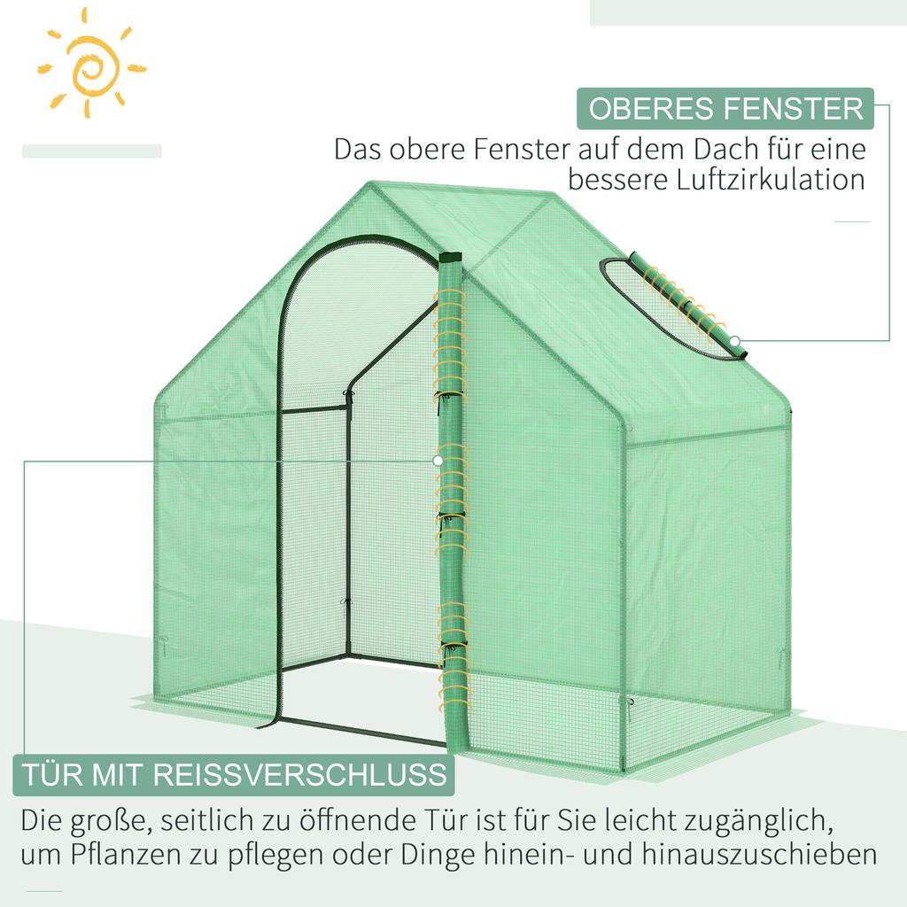 Walk In Tomato Greenhouse Garden Outdoor Mini Greenhouse Flower Planter Steel Frame with Zipped Door & Window, PE Cover, 180 X 100 X 168CM, Green