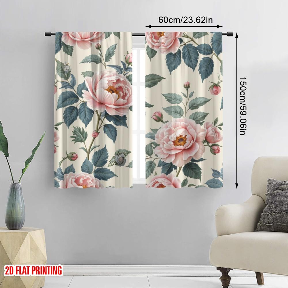 2pcs,2D Plane Printing Creative Curtains Blossom Bouquet Versatile Durable Polyester (without Rod) Room Decor Ldeal for Bedroom