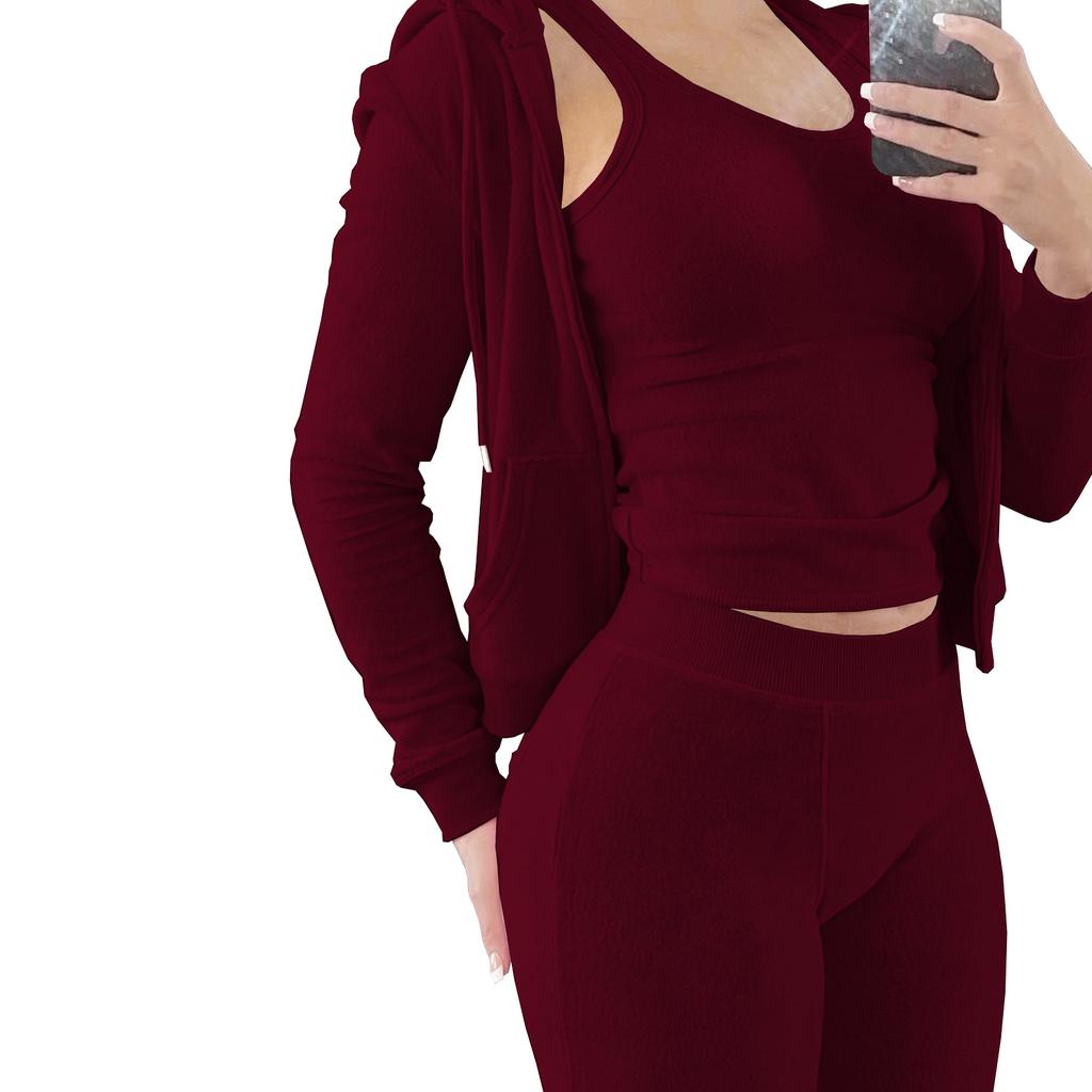 Women Thick Fleece Three Piece Set Sweatpants Vest Hoodies Jackets Set Fall Winter Jogger Luxury Outfit Sweatsuit Tracksuits