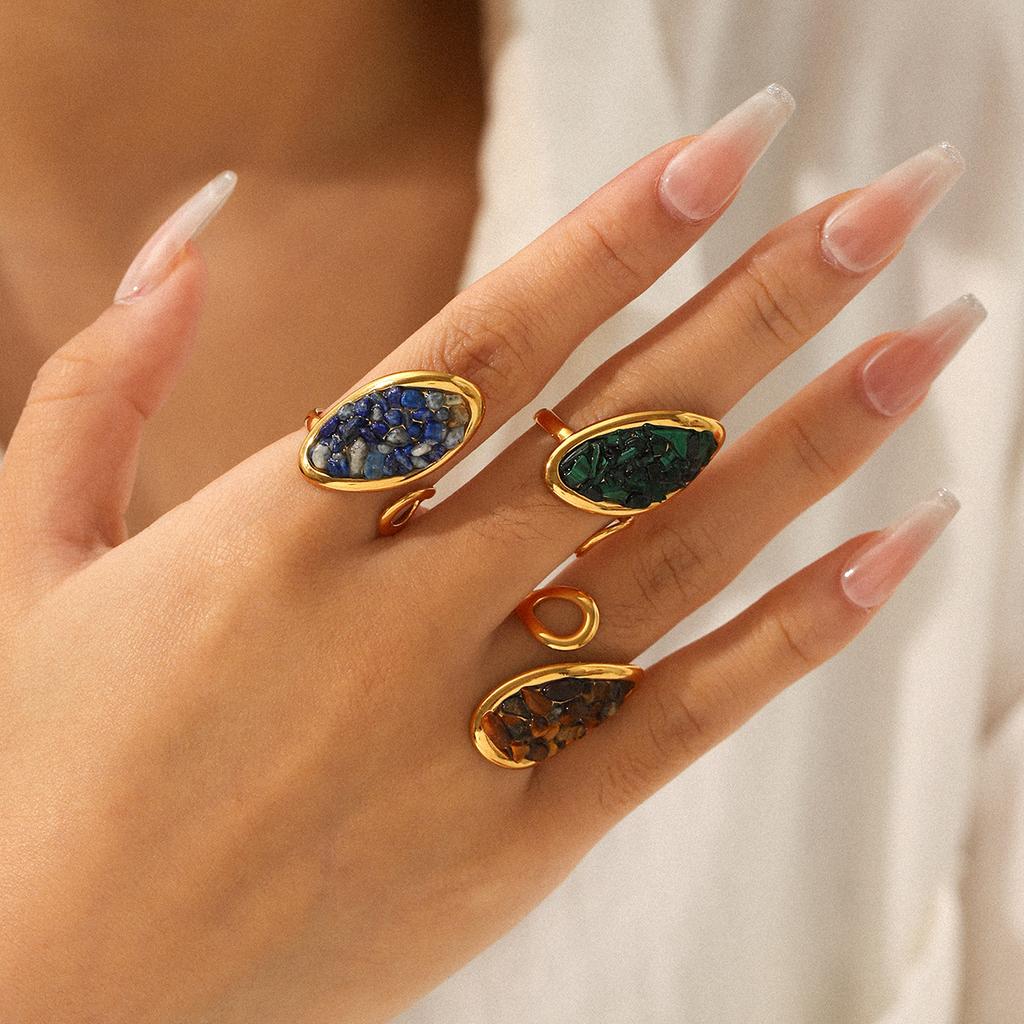 French vintage natural stone ring for women, non-fading titanium steel jewelry, versatile niche open ring