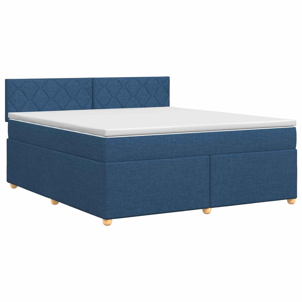 Box Spring Bed with Mattress and Headboard Blue 140 X 190 Cm Fabric