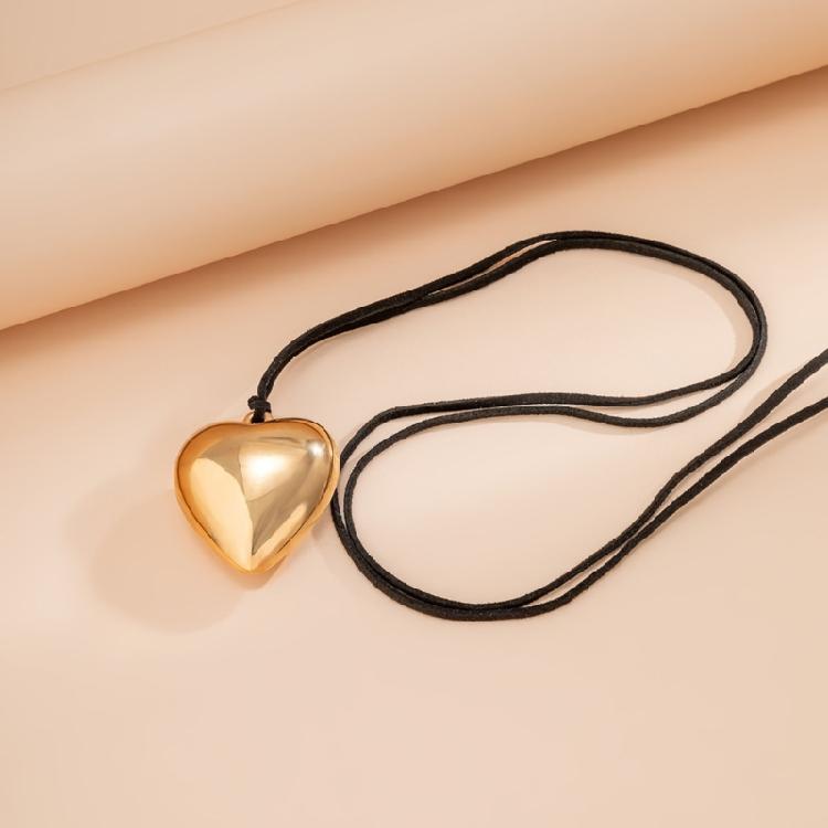 Necklace Big Love-Heart Charm Clavicle Chain Adjustable Wax Rope Chain Necklace
