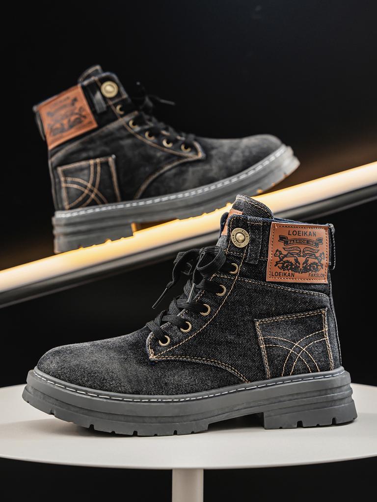 New Men's high top denim boots, casual sports shoes, trendy and fashionable men's boots Versatile work shoes