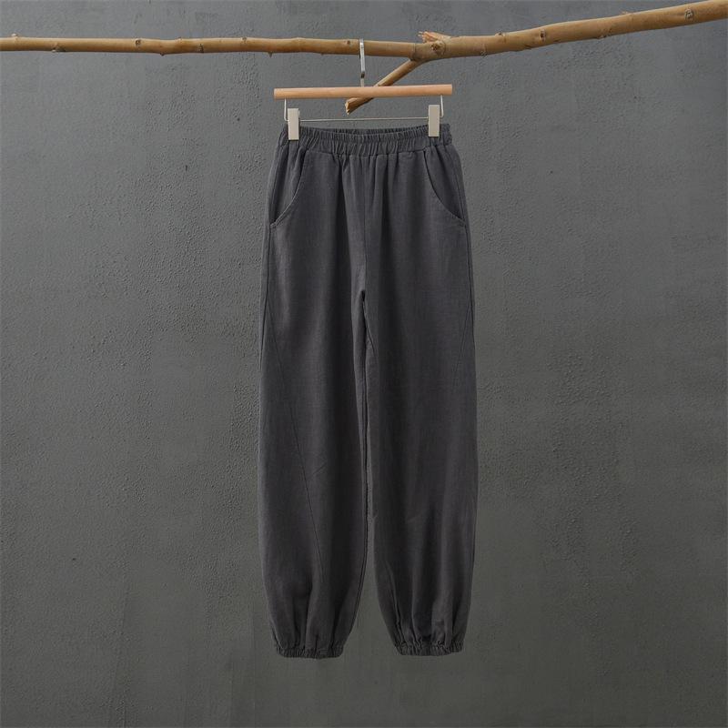 Women s Retro Ramie Cotton Linen Yoga Lantern Pants - Sand Washed, Zen Meditation Style Large