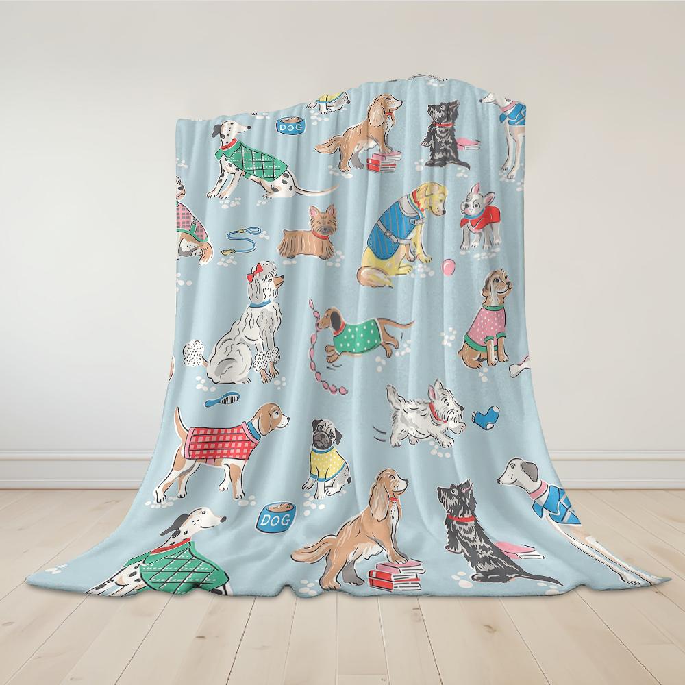 Cute Dog Flannel Blanket Warm Soft Halloween Christmas Couch Warm Cozy Decorative Decor Gift For All Season
