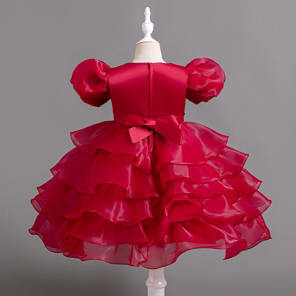 Girls Cake Dresses Bow Bubble Sleeve Princess Dress Walking Performance Halloween Flower Girl Party Dresses Dresses 8622  Girl's Favourite Dress