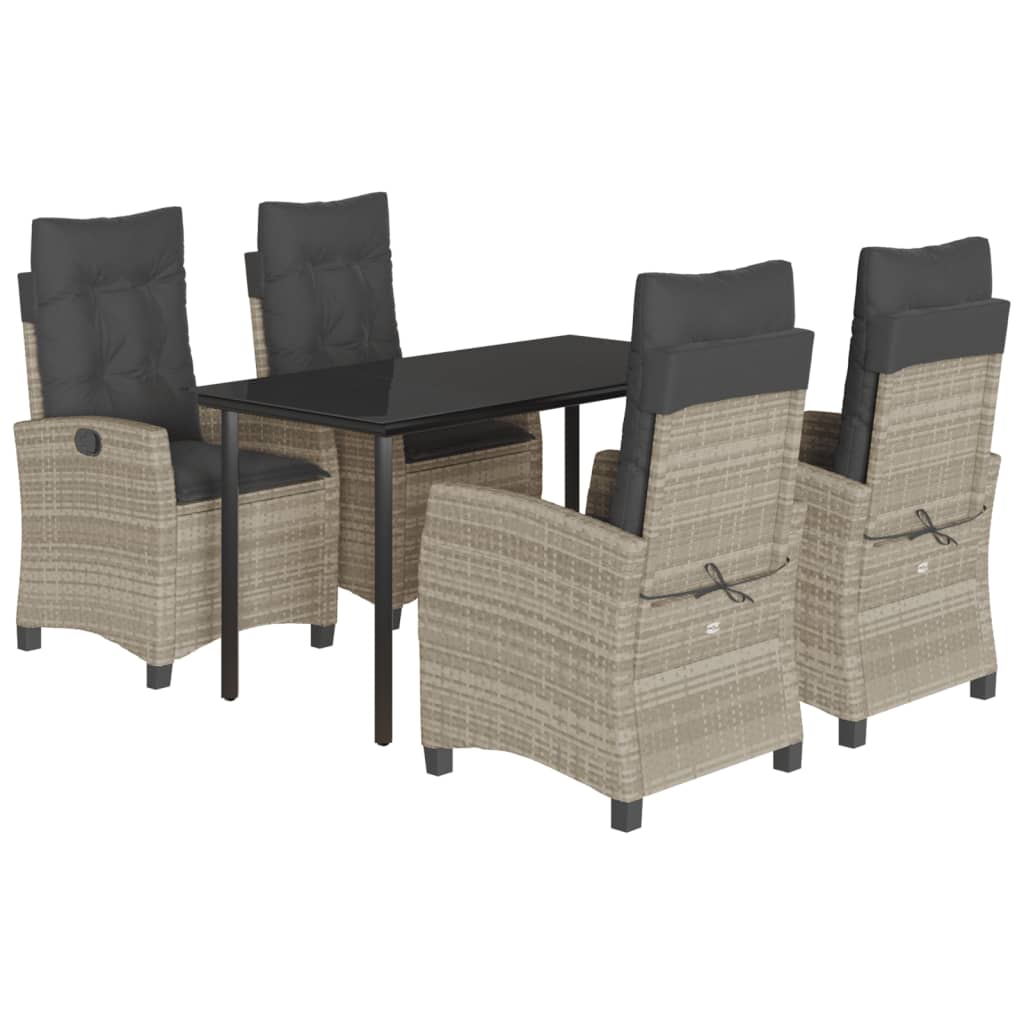 5 Piece Outdoor Dining Set with Cushions Light Grey Poly Rattan