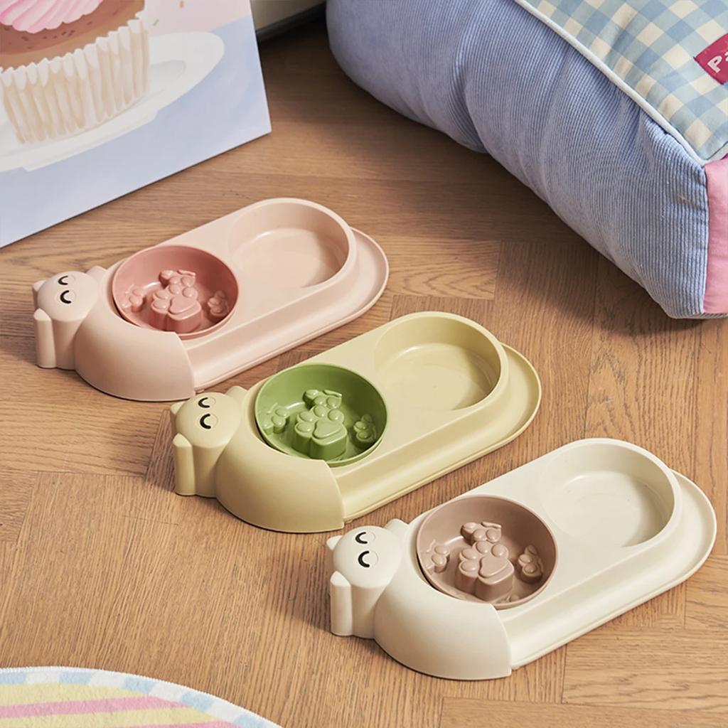 One Piece Multifunctional Pet Double Bowl Cartoon Containing Stainless Steel Bowl Pet Food Utensils Pet Feeding Water Feeding