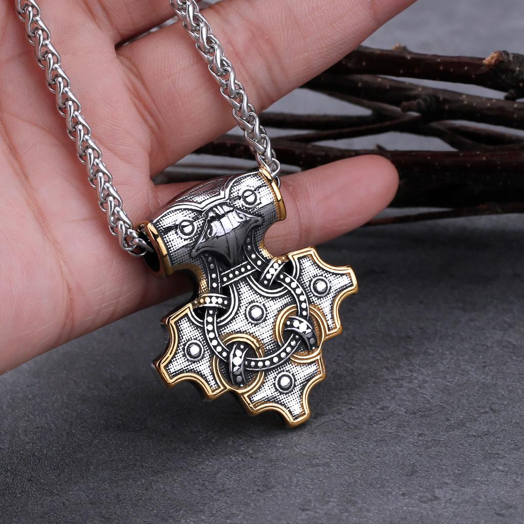 Vintage Viking Odin Raven Mjolnir Thor Hammer Necklace Stainless Steel Men Biker Amulet Pendant Gift Jewelry