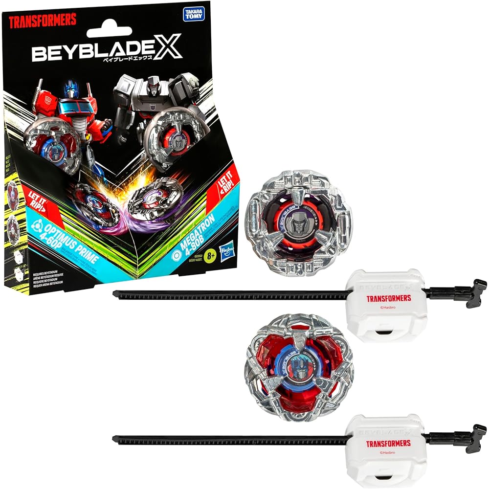 

Beyblade X Transformers Optimus Prime 4-60P Megatron 4-80B Multi-Pack Set 2 Tops & 2 Launchers Battle Toy for Kids