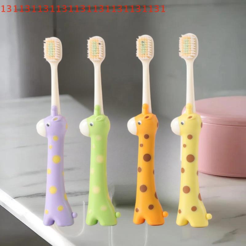 2 Stück Kinderzahnbürsten-Set Giraffenförmig Weiche Borsten Cartoon-Zahnbürste für Kinder im Alter von 3-12 Jahren