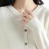 Long Sleeve Women Knitted Sweater Coat Single Breasted Round Neck