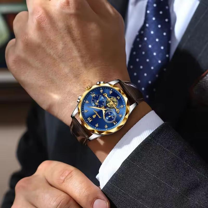 POEDAGAR Luxus-Armbanduhr für Herren Sport Leder Quarz-Uhr Wasserdicht Leuchtend Chronograph Uhren Männliche Uhr Reloj+Box