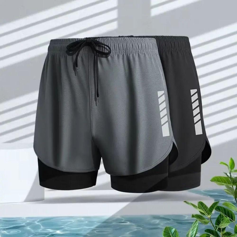 Stripe Swimming Trunks Shorts Anti Glare Mid Waist Men Sports Training Shorts Elastic Quick-drying Men's Jogging Shorts Running