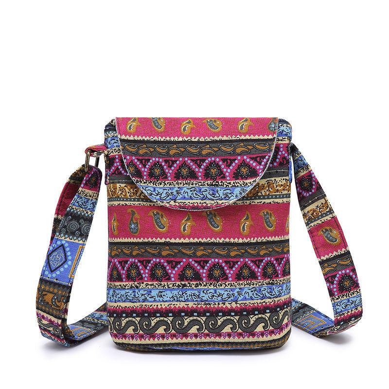 Ethnic Style Crossbody Bag Vintage Floral Bucket Bag Women'S Canvas Fabric Flap Purse 2025 Winter Street Casual Small Shoulder Bags