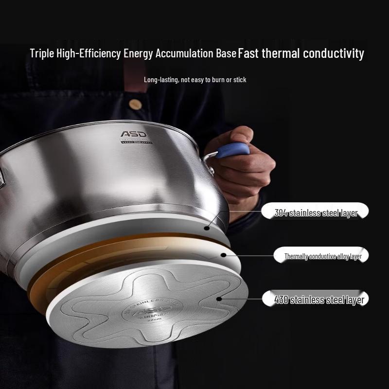 ASD 304 Stainless Steel Soup Pot with Steamer, 22cm 4.8L