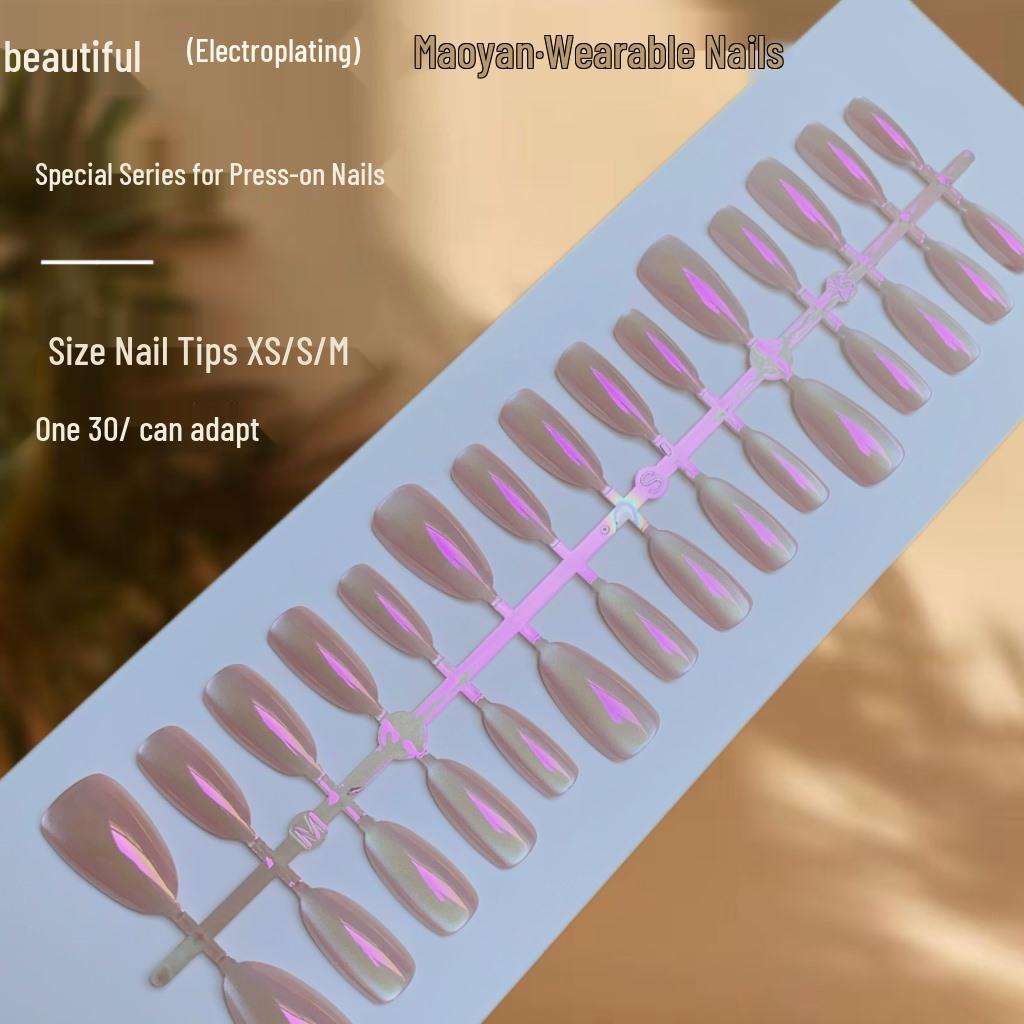 

Aurora Almond Переливающиеся Кошачий глаз Носимые Ногти - Телесно-розовые и Фиолетовые Светлые Накладные Ногти Патчи