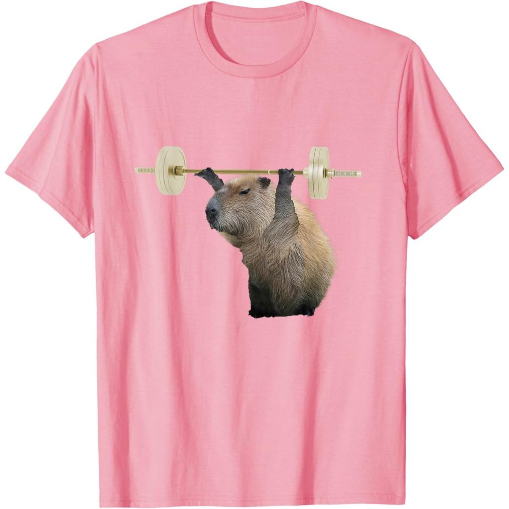 Capybara Weightlifting Graphic Tee Funny Body Building Print Casual Crewneck Tshirt For Men