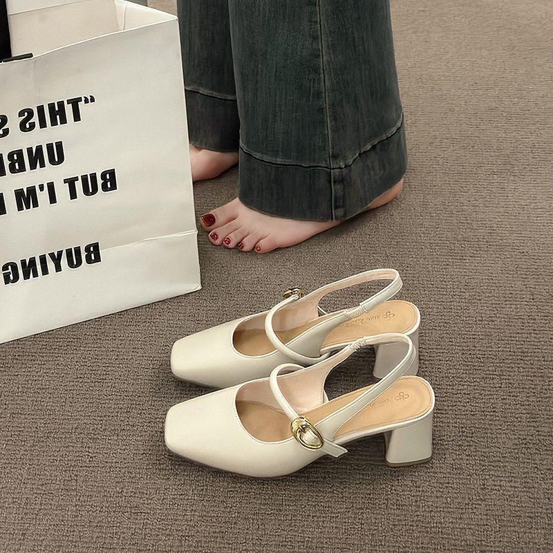 2025 summer new fairy style thick heel sandals female Mary Jane single shoes versatile bag head word with high heels