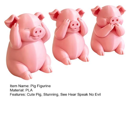 Unique Pig Figurine for Birthday Gift 3 Pcs Cute Mini Figurines, 3D Printed See Hear Speak No Evil Adorable Animal Home Decor Pink Statue, Novelty