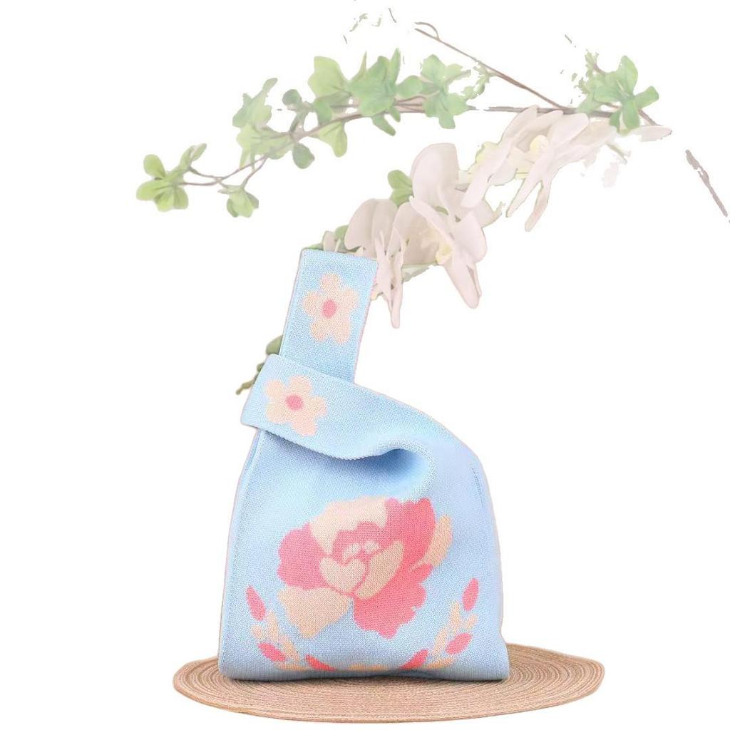 Luoyang Peony Knit Tote Bag - Korean Style Cartoon Design, Casual Handbag, Perfect Festival Gift