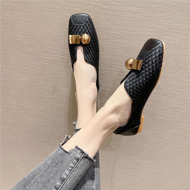 Fashion Retro square toe women's shoes large size soft bottom flat shoes spring and summer work shoes 2024