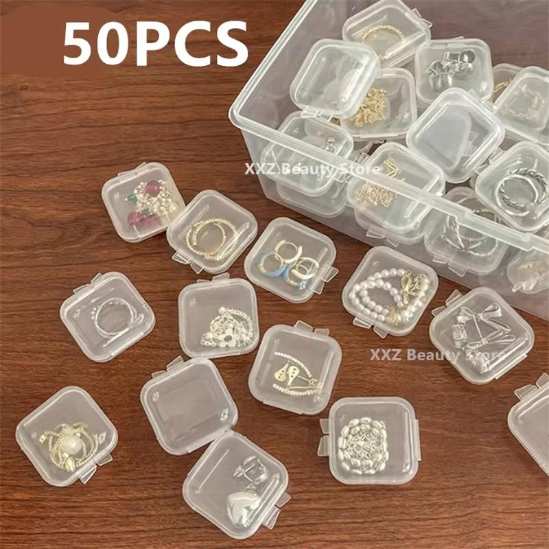 10/50/100/500PCS Transparent Square Plastic Jewelry Box Organizer With Individual Ring Slot For Rings Necklaces Earrings Storage