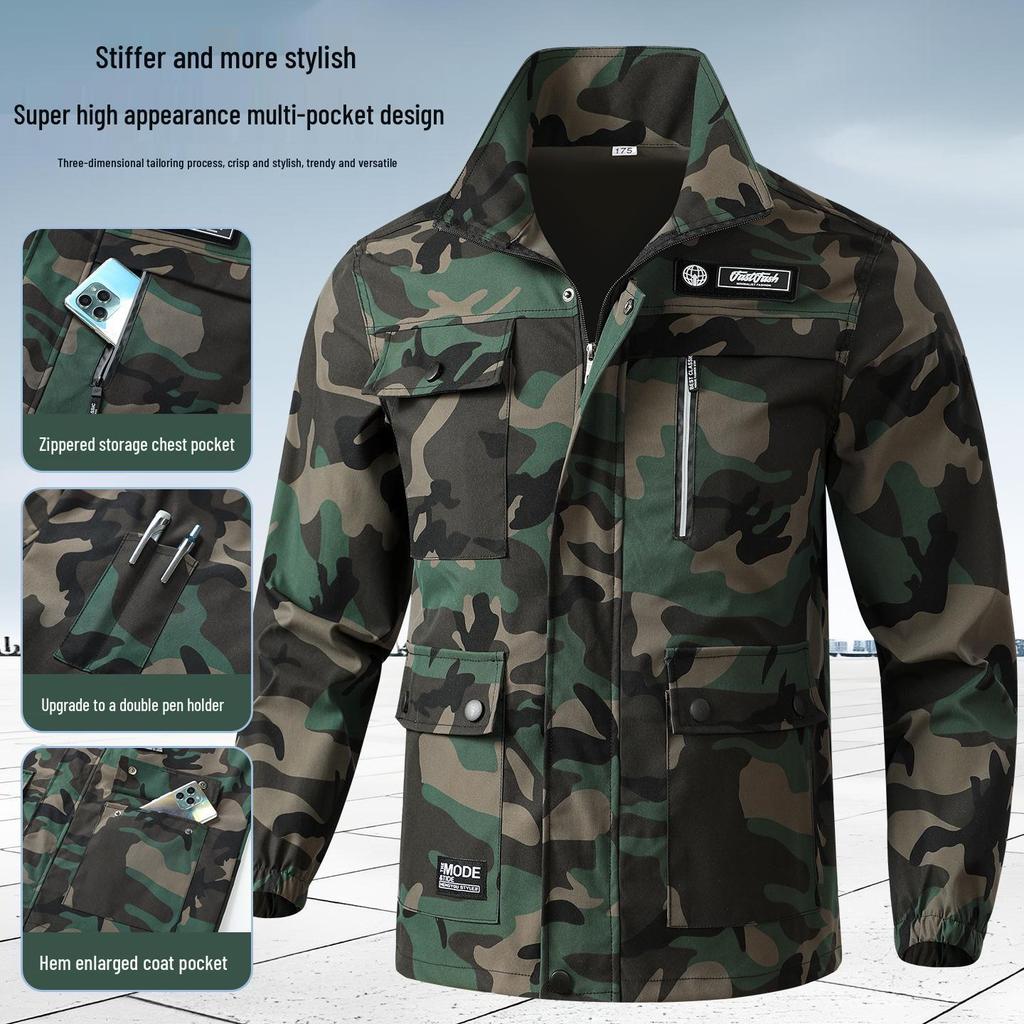 Unisex Camouflage Work Suit: Durable, Elastic, Breathable Tactical Clothing for Spring/Autumn.
