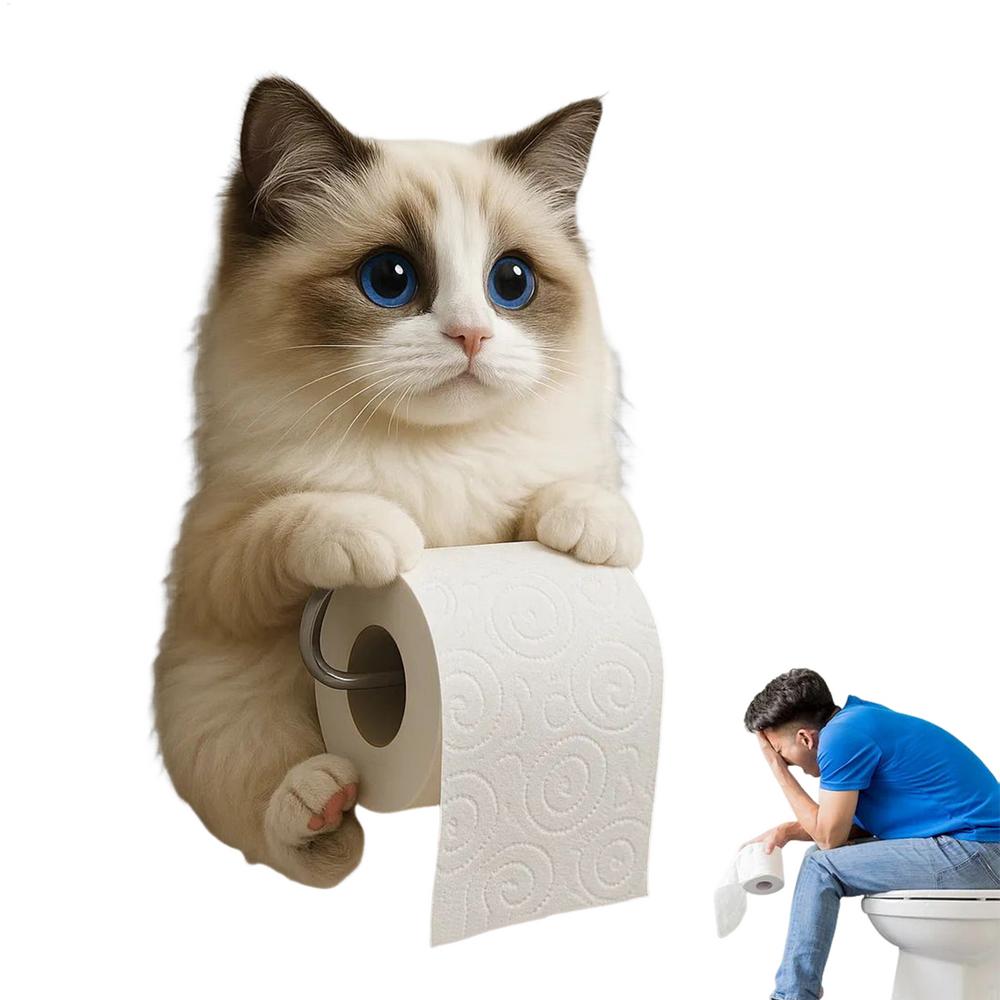 Cat Toilet Paper Holder Cat Funny Paper Towel Holder Wall Mount Tissue Dispenser Rack Resin Animal Statue Room Decor