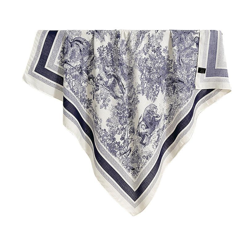 Korean Version of Retro Personality Grassland Lion Printed Scarf Fashionable and High-end Sense  Herringbone Professional Outfit Decorative Scarf
