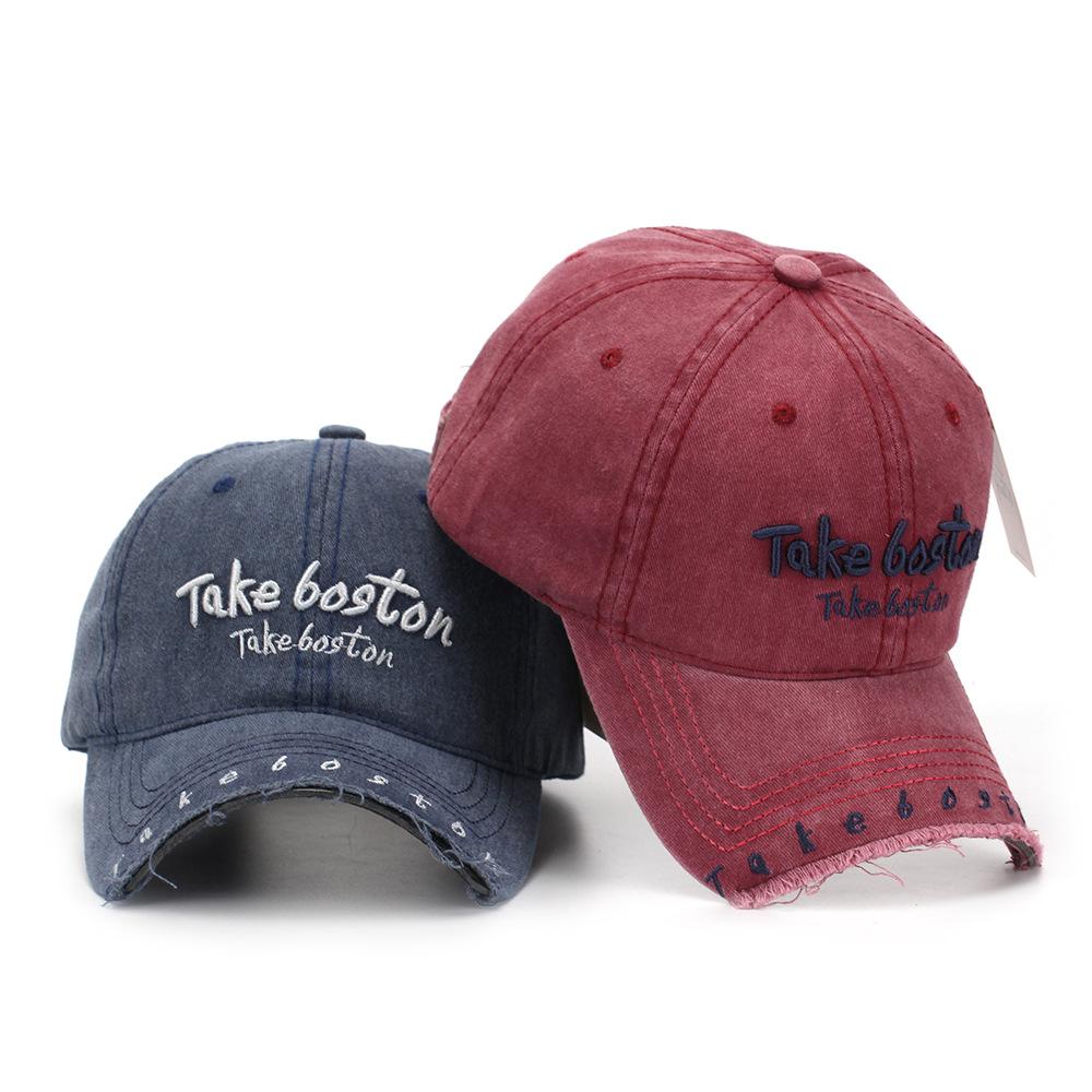 Cappello in Denim Lavato Retro Giapponese Ricamato con Lettere per Sport all'Aperto Uomo Viaggio Cappello da Sole Cappellino da Baseball Classico Versatile Comodo