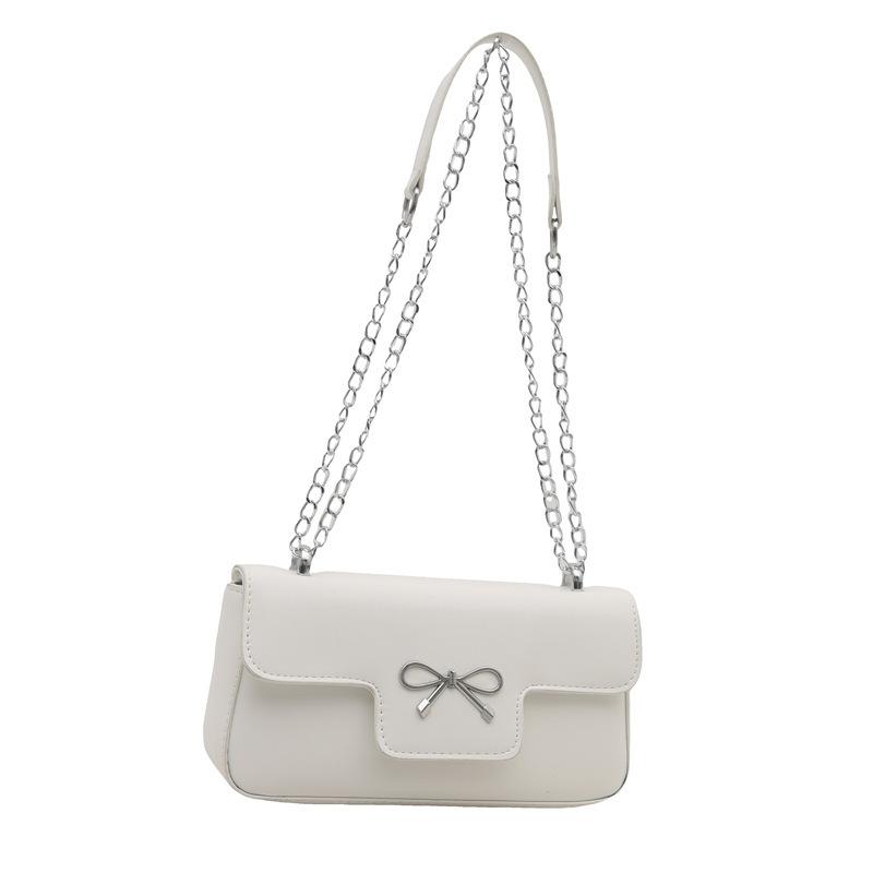 Chain Bow Solid Color Commuter Shoulder Handbag Women's 2025 New Underarm Crossbody Small Square Bag