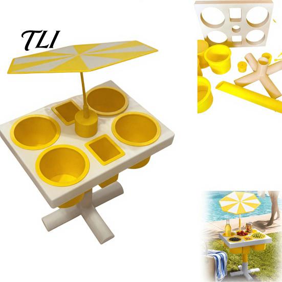 Portable Outdoor Tray Beach Snack & Drink Table, 3D Printed Sand Table with 6 Compartments, Travel Coffee Cup Holder Mini Beverage Slots for