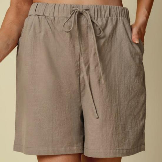 Hohe Taille Schrägtaschen Elastischer Bund Sommer Shorts Breites Bein Einfarbig Kordelzug Lose Shorts Streetwear