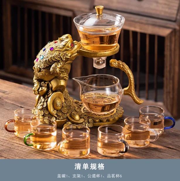 Kreativní konvička ve tvaru čajové žáby Automatický čajovar Konvička a šálek na čaj Pu'er Oolong Žáruvzdorná skleněná konvička Podstavec