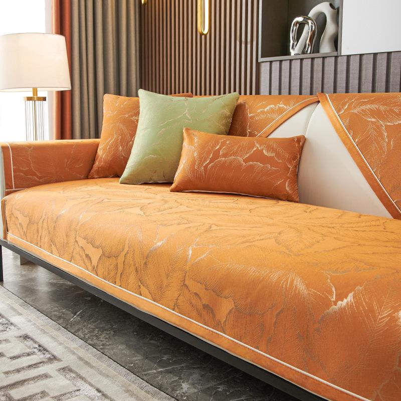 

Жаккардовые чехлы для диванов с золотым листом, синель, роскошная подушка для дивана, универсальный диван для гостиной, нескользящий подлокотник, подушки на спинку 70x70cm 1pcs