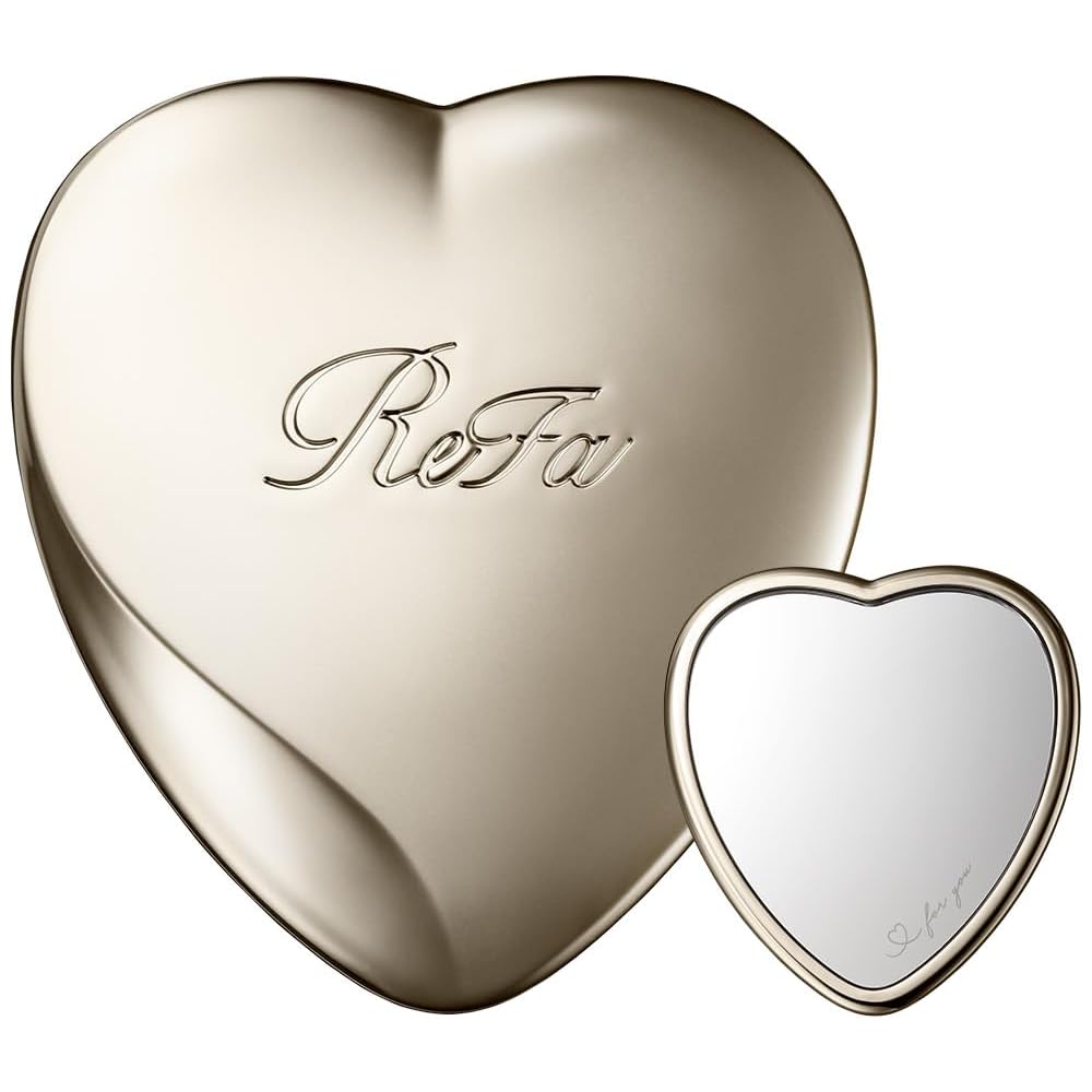 ReFa HEART MIRROR Champagne Gold Portable Makeup Mirror with LED Light and Adjustable Stand