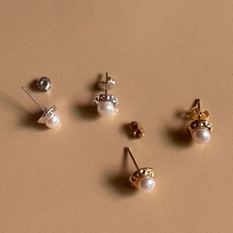 Youngglow Silver925 Hammering Pearl Earrings (2color)