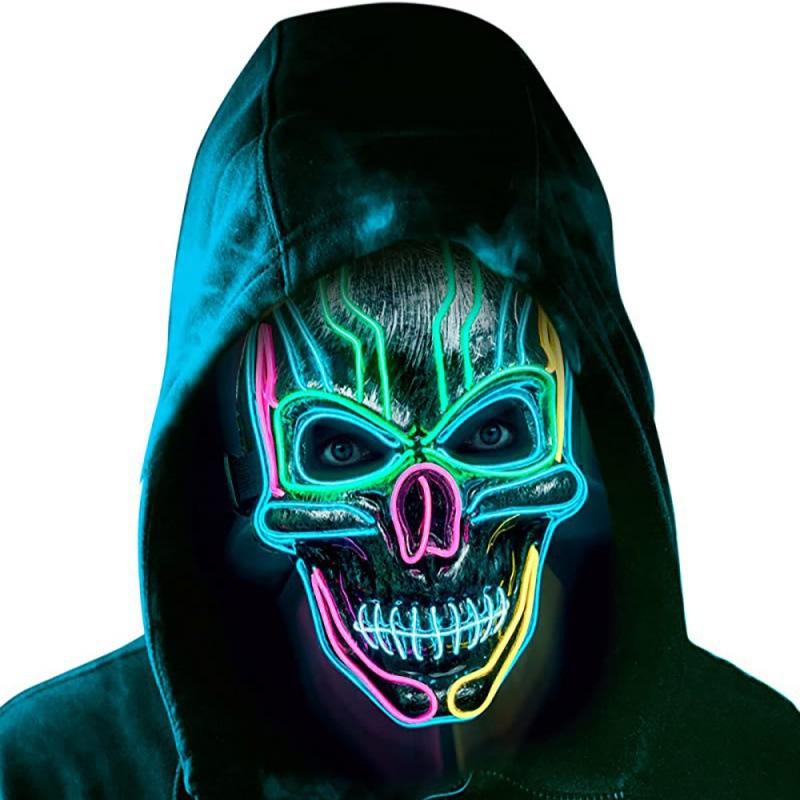 Halloween Horror Glowing LED Cold Light String Plastic Mask Printing None Party Dance Costume Prop