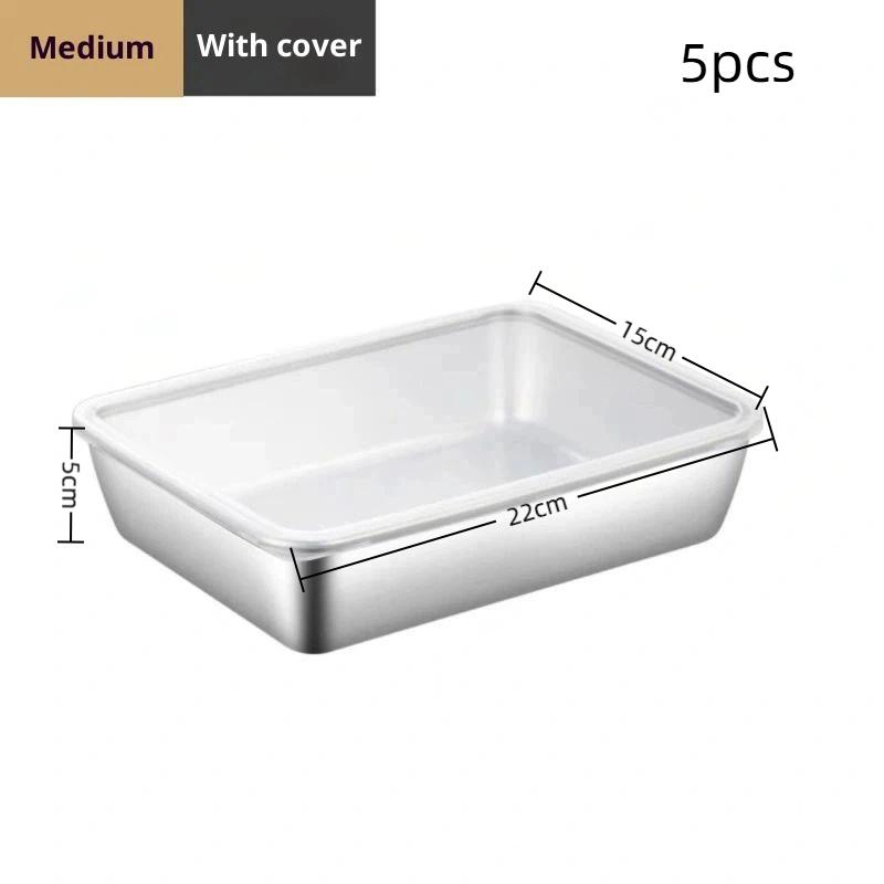 1/2/3/5 szt. Pojemnik na żywność ze stali nierdzewnej 304 z pokrywką Kuchenny pojemnik do przechowywania Świeże tacki do lodówki