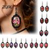 Leichte Ohrringe ohne Piercing Optionen 1 Paar Gotische Halloween Blumenohrringe, Mattschwarz Oval Legierung Retro Mittelalter Palast Schmuck Hängend