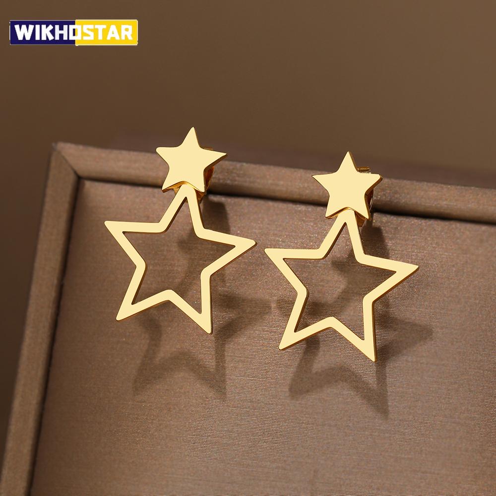 Stainless Steel Earrings New Classic Kpop Sweet Double Stars Temperament Girl's Daily Wear Pendants Earrings For Women Jewelry
