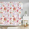 Paris Eiffel Tower Pink Shower Curtain Valentine'S Day Flowers And Butterflies Polyester Washable Bathroom Decor