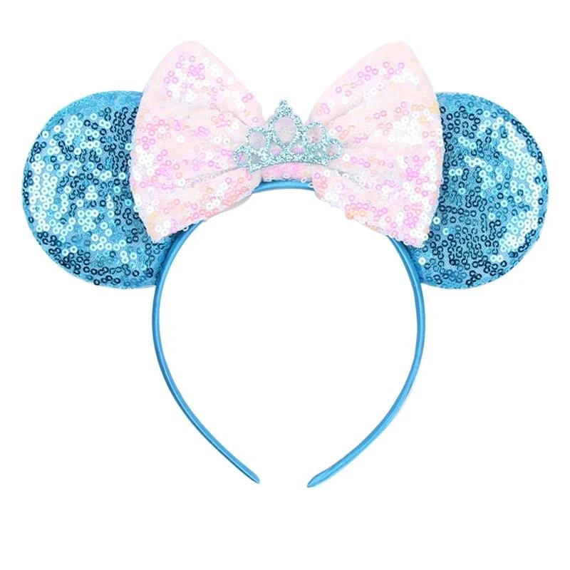 9.5 CM New Cute Glitter Crown Hairband Sequins Bows Mouse Ears Headband Kids Festival Party Cosplay Headband
