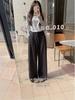 High-Waisted Petite Wool Blend Polka Dot Wide-Leg Pants - Dark Gray, Slimming, Versatile, Relaxed Feel.