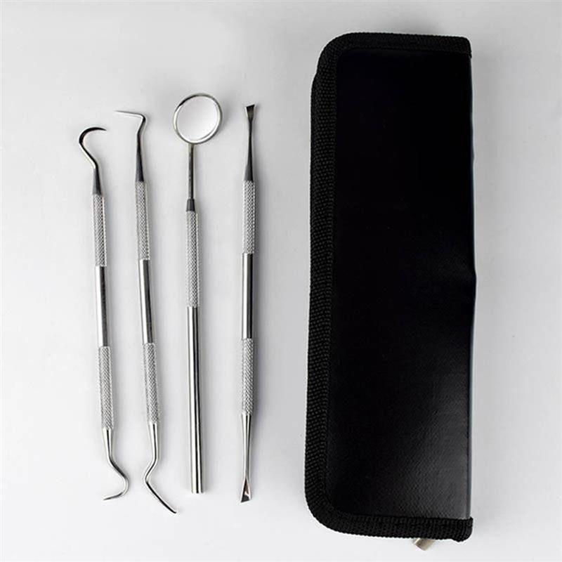 Stainless Steel Dentistry Tools 4pcs Dentist Set Dental Probes Oral Care Tool Mirror Scraper  Teeth Whitening  Clean Tool Set A6
