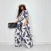 Autumn New Women's Lapel Printed Mid-length Top and Wide-leg Pants Two-piece Set