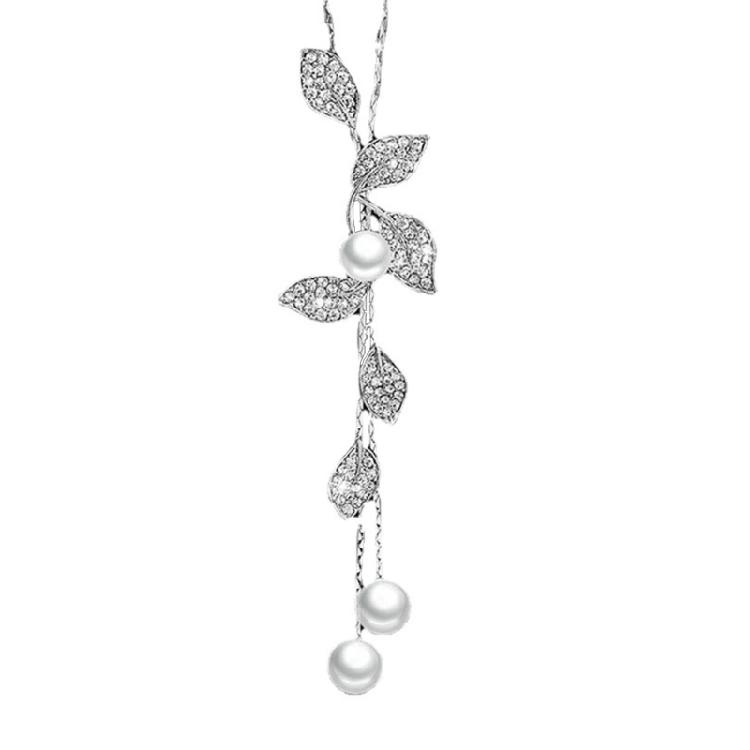 

Leaf Pearls Necklace Tassels Necklace Silver Pendant Jewelry Pendant Necklace Fashion Neck Jewelry for Party and Festival 1 білий